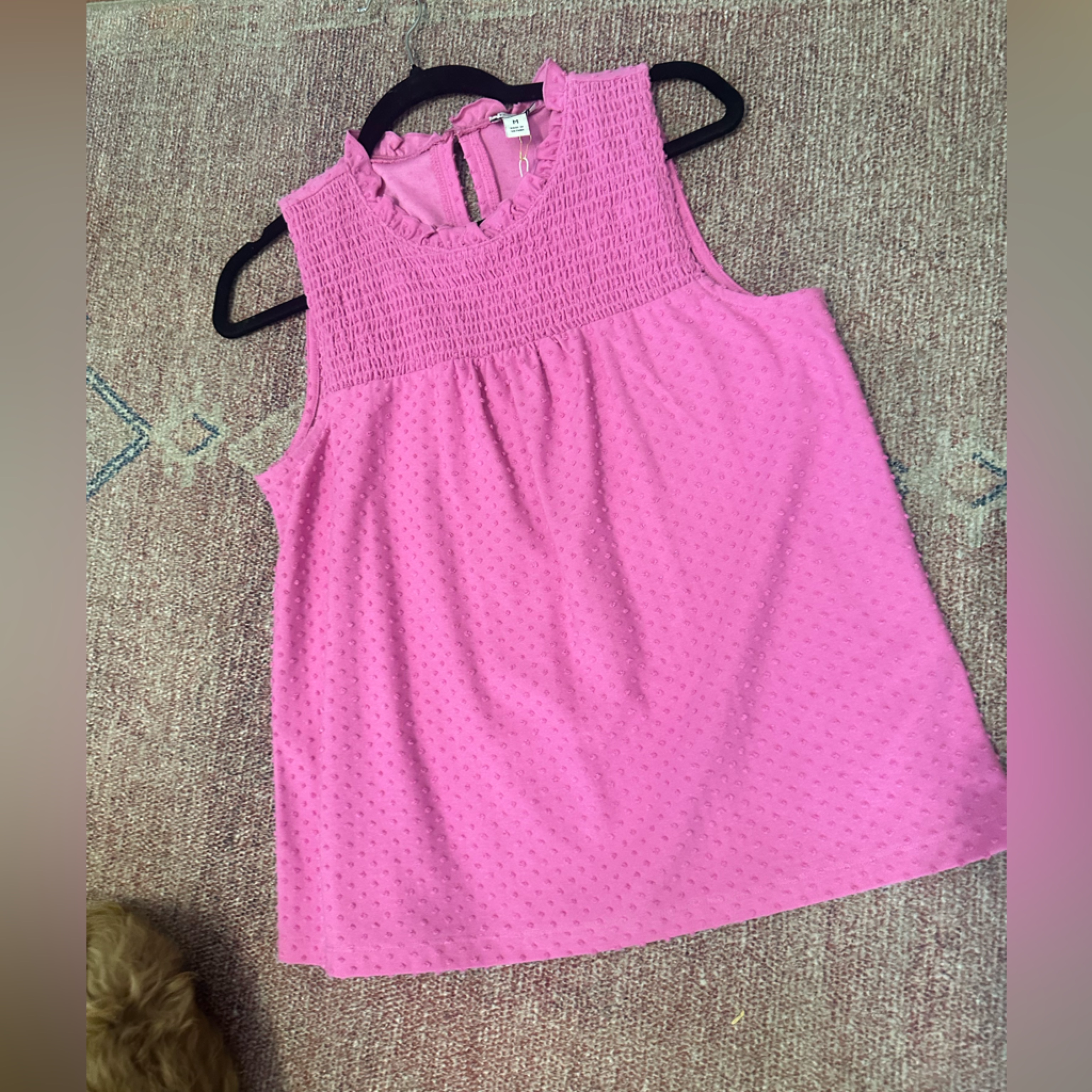 J Crew Rouged Pink Polka Dot French Terry Top Size Small Sleeveless